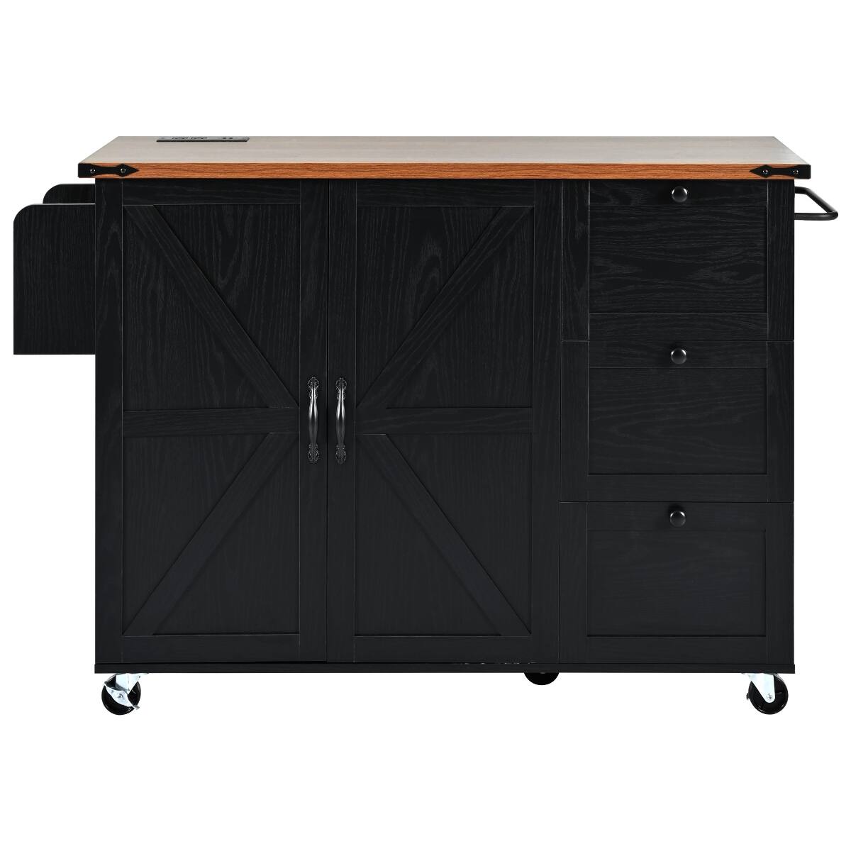 Alt View 10. Loheer - Loheer 54.5" Farmhouse Kitchen Island with Power Outlet, Drop Leaf, Rolling Kitchen Cart on Wheels, Black - Black.