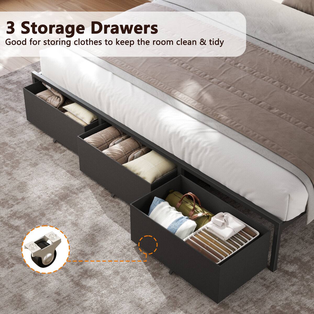 3 Storage Drawers  
Good for storing clothes to keep the room clean & tidy