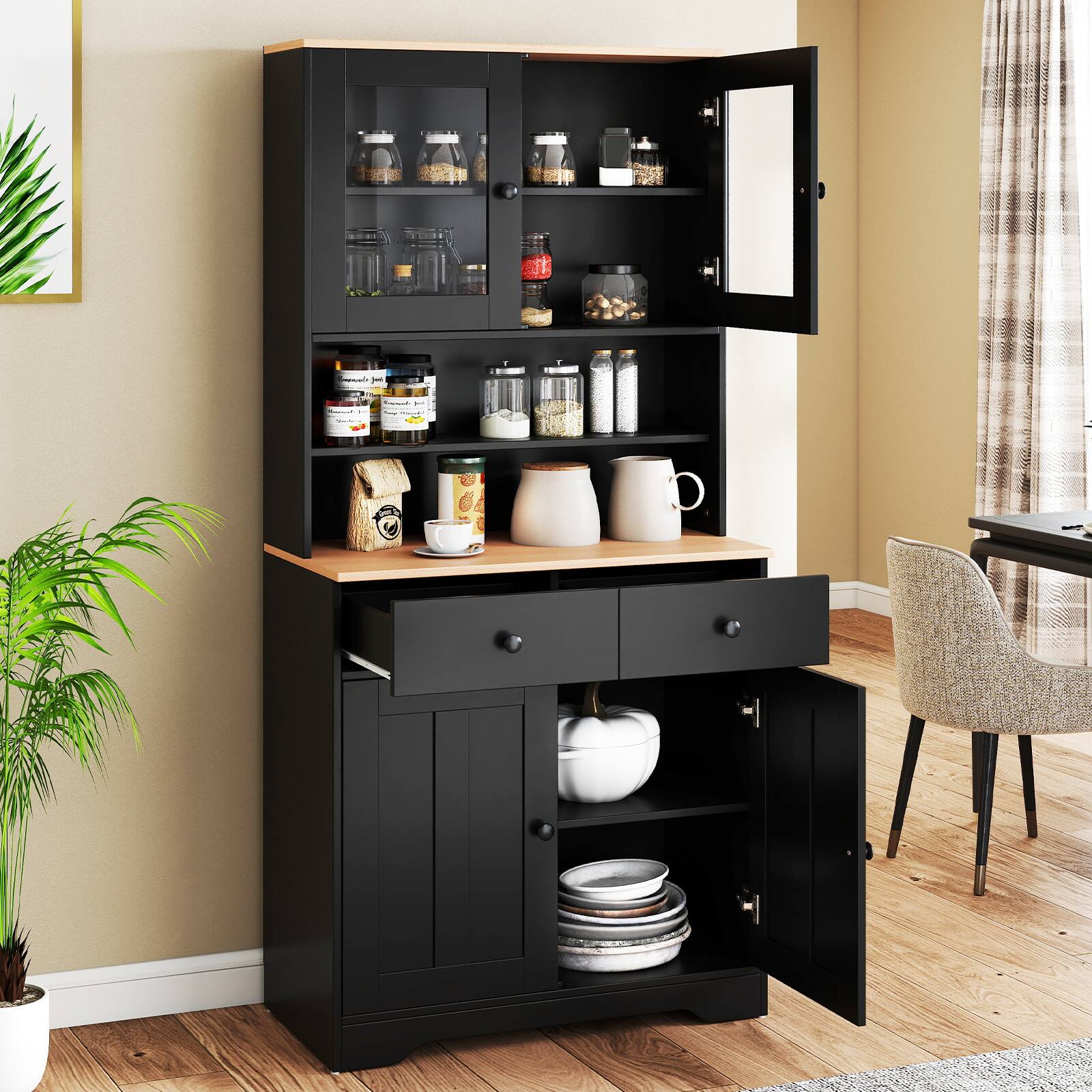 Alt View 1. Gymax - Gymax Pantry Cabinet 67'' Tall Kitchen Floor Cabinet w/ 2 Removable Shelves 2 Drawers Black - Black.