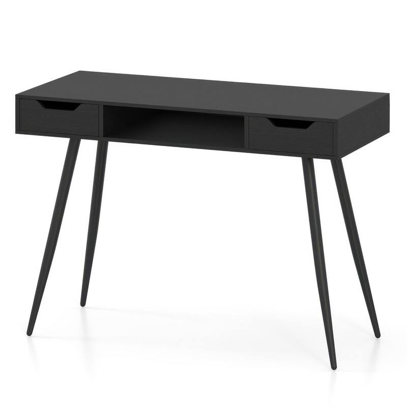 Alt View 4. WELLFOR - 42.5 " Small Computer Desk with Drawers, Modern PC Laptop Table Computer Study Writing Workstation for Small Spaces - Black.