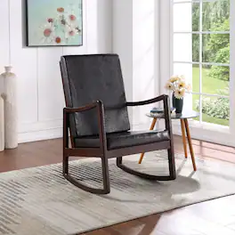 Loheer - Synthetic Leather Rocking Chair Espresso Finish Upholstered Rocker with Rubber Wood Frame - Dark Brown