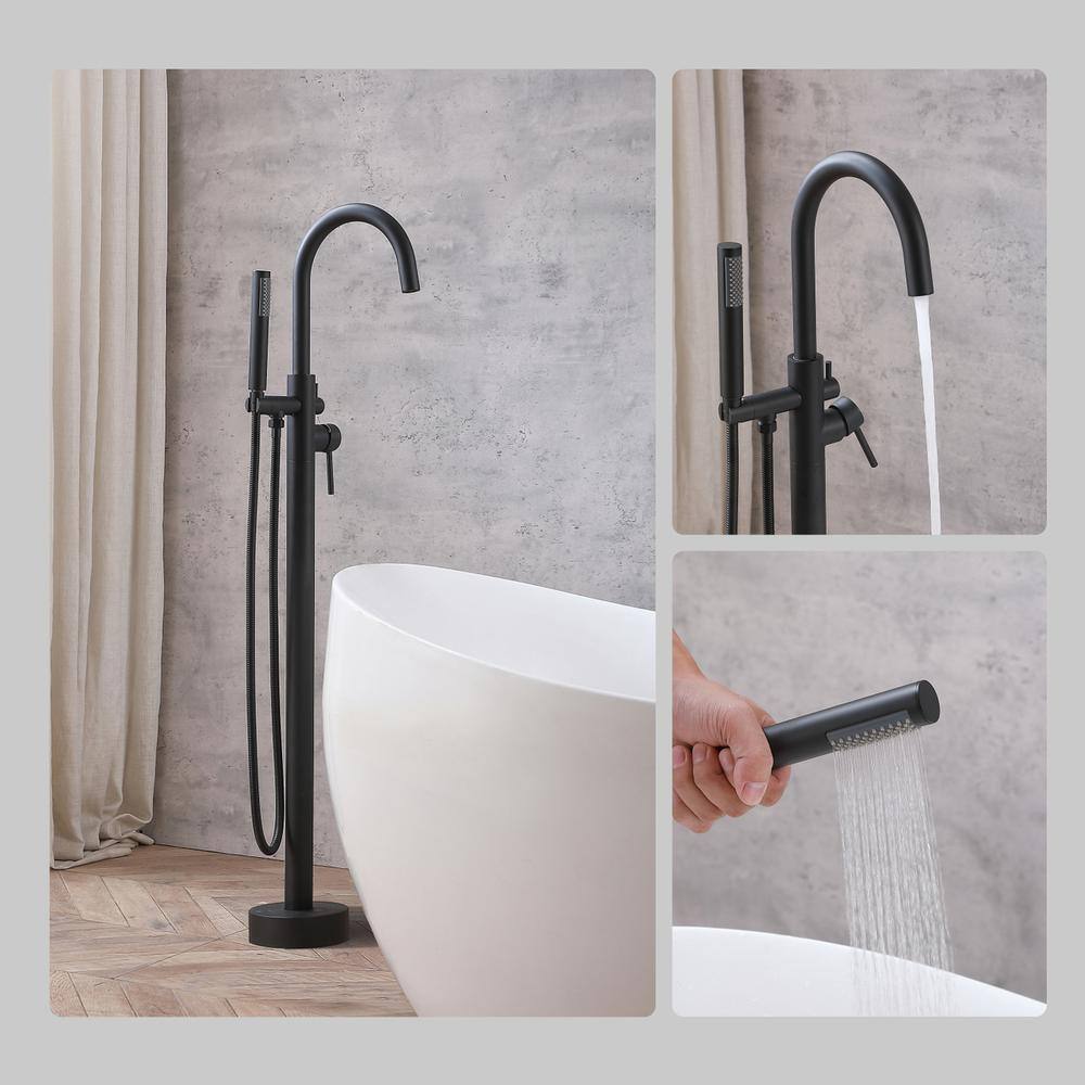 Alt View 6. Elegant Kitchen and Bath - Steven Floor Mounted Roman Tub Faucet with Handshower in Matte Black - Matte Black.