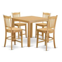East West Furniture - 5 Pc counter height pub set-pub Table and 4 Kitchen bar stool - Oak