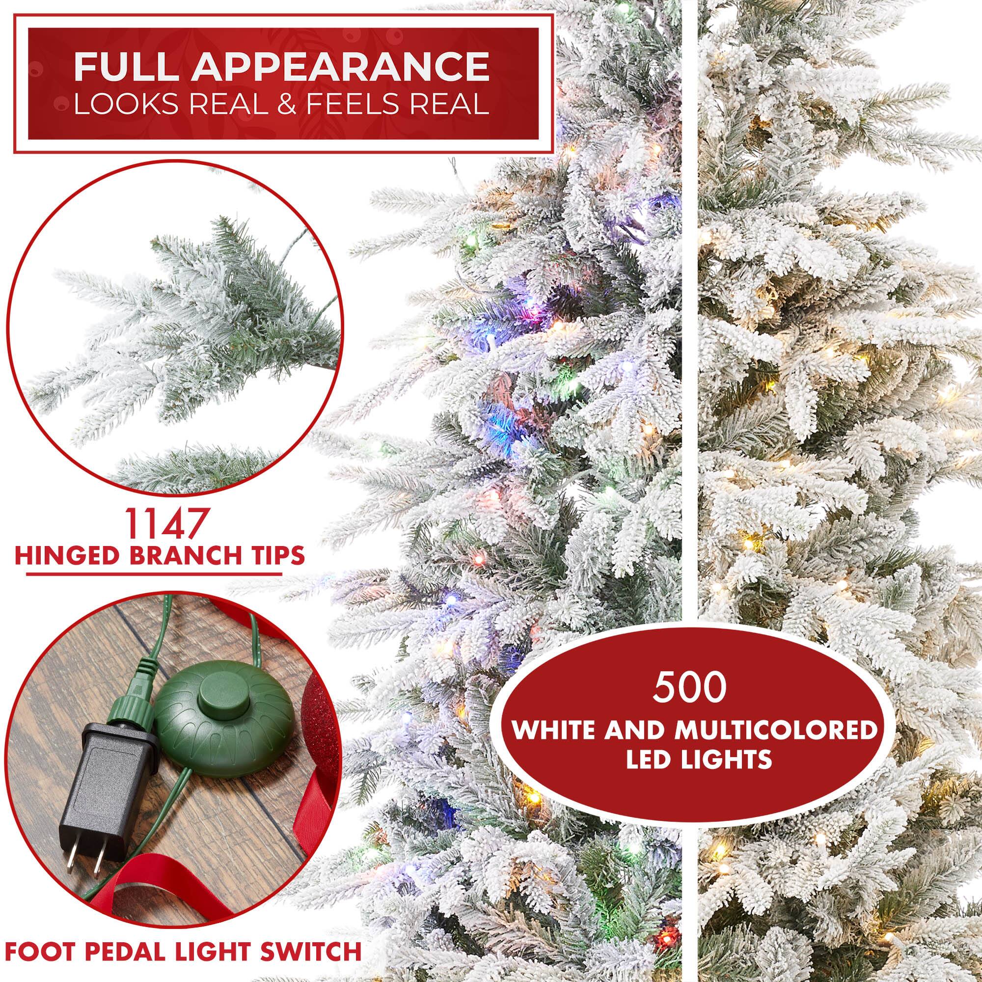FULL APPEARANCE  
LOOKS REAL & FEELS REAL  

1147 HINGED BRANCH TIPS  

500 WHITE AND MULTICOLORED LED LIGHTS  

FOOT PEDAL LIGHT SWITCH