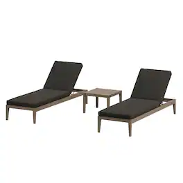 Modway - Northlake 3-Piece Outdoor Patio Teak Wood Furniture Set with Chaise Lounges and Side Table - Flint Gray
