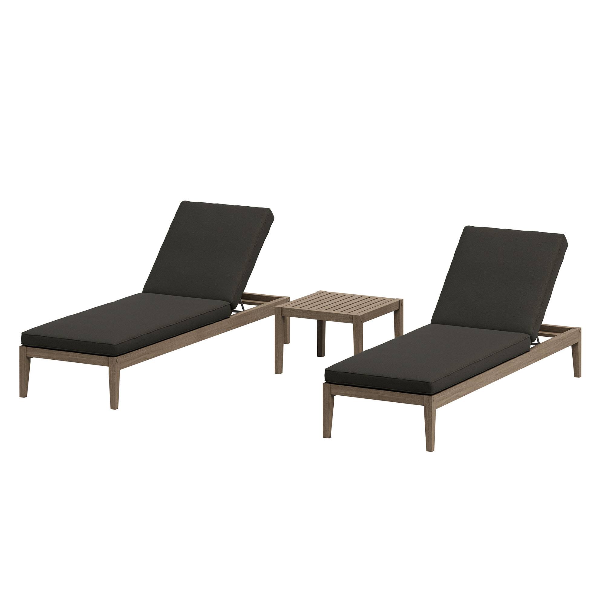 Front. Modway - Northlake 3-Piece Outdoor Patio Teak Wood Furniture Set with Chaise Lounges and Side Table - Flint Gray.