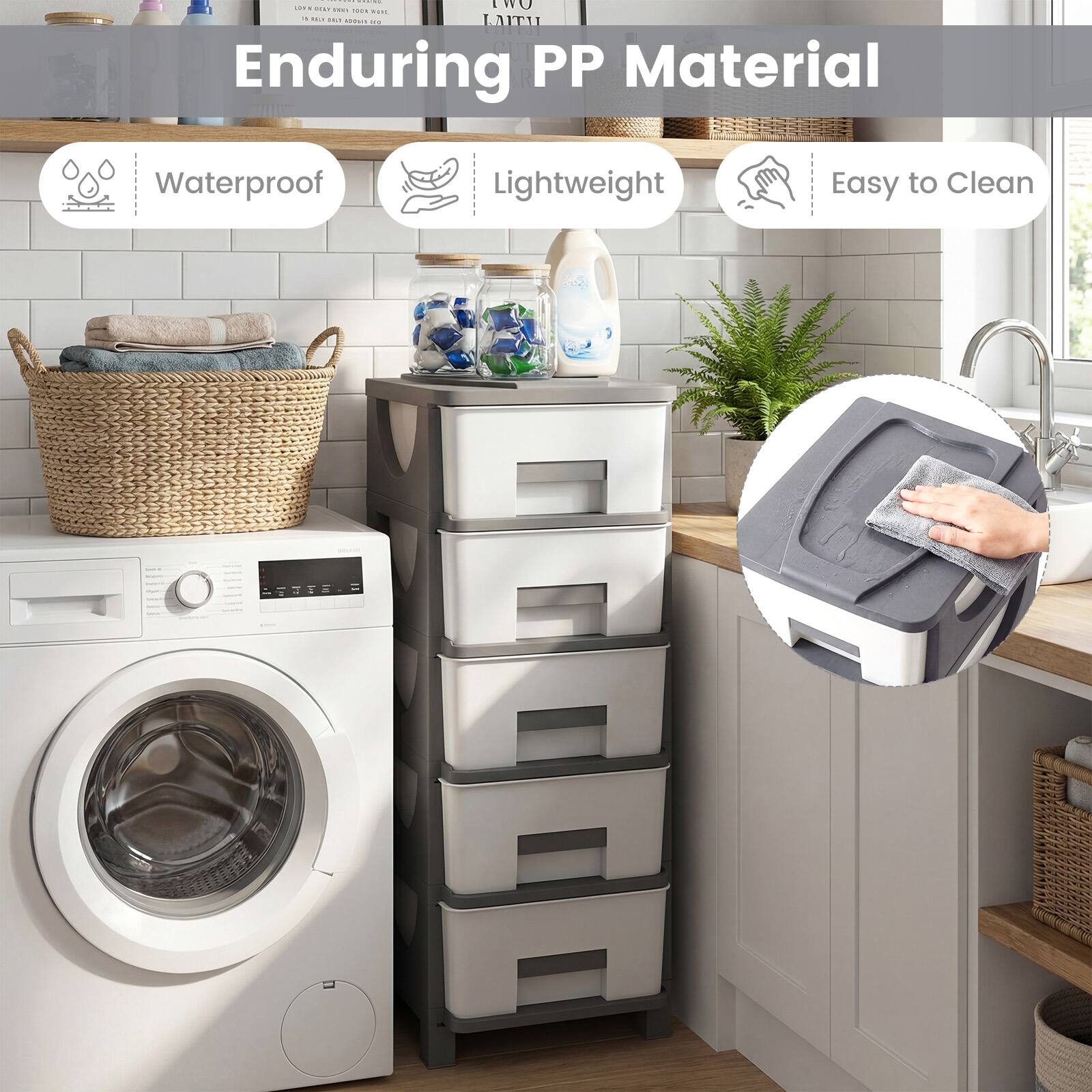 Enduring PP Material  
Waterproof  
Lightweight  
Easy to Clean