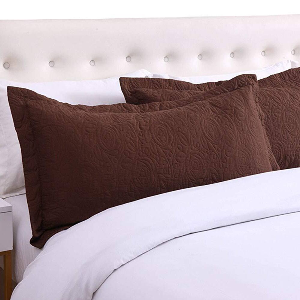 Angle. MarCielo - 2-Pack Embroidered Solid Color Pillow Shams Polyester - Brown.