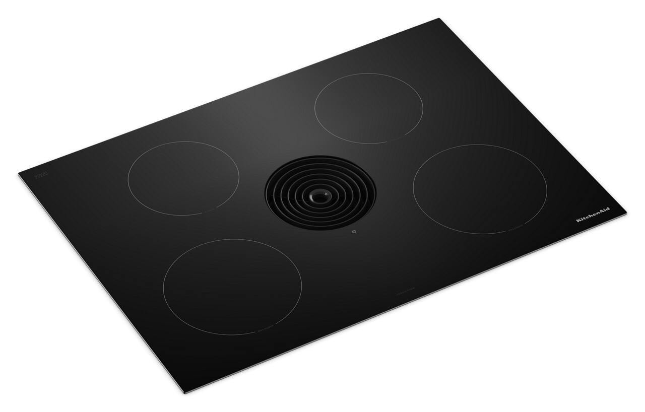 Angle. KitchenAid - 30" Electric Induction Cooktop with 4 Cooking Zones and Quiet Ventilation - Black.