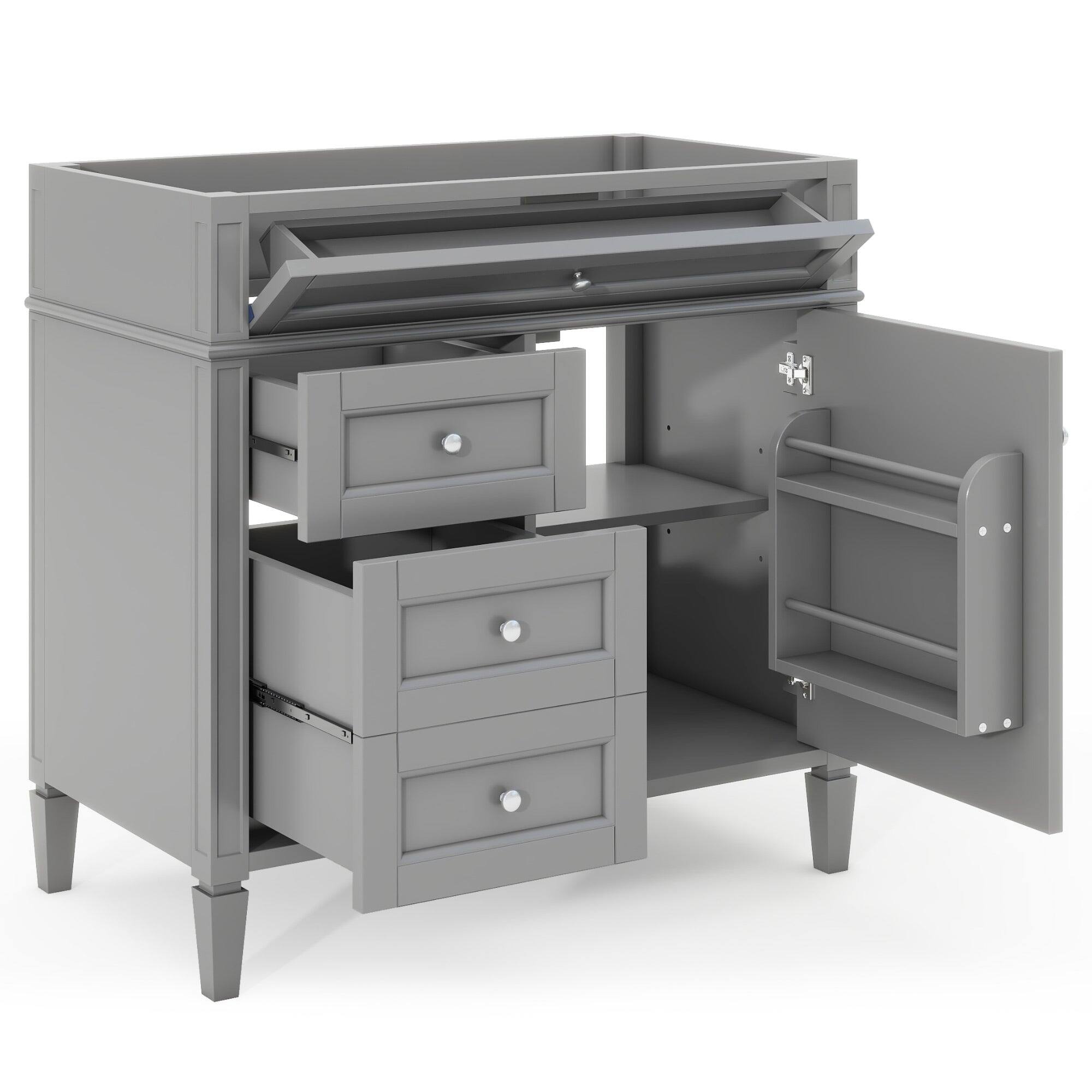 Alt View 8. Boyel Living - 36 Inch Modern Bathroom Vanity Cabinet Without Sink Solid Wood Frame Grey - Gray.