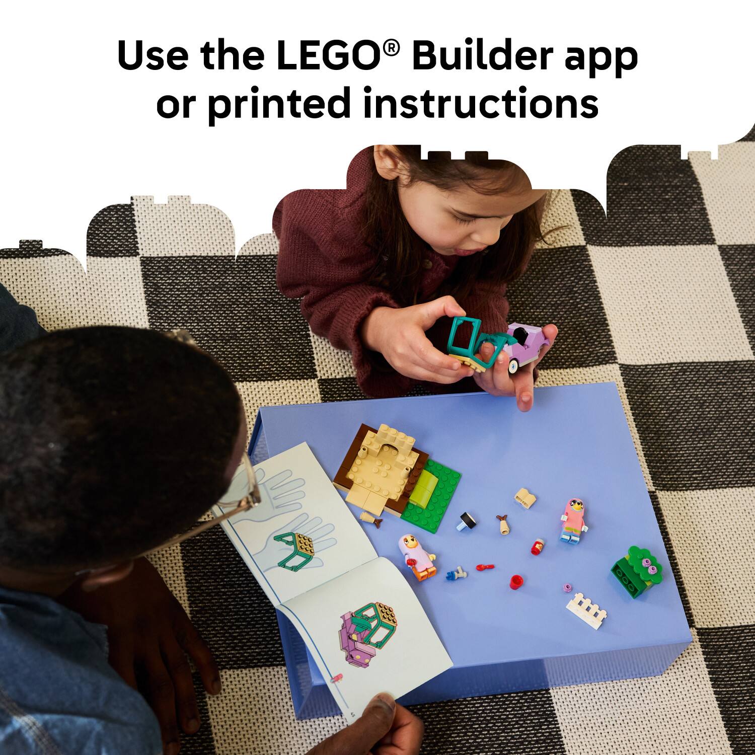 Use the LEGO® Builder app or printed instructions