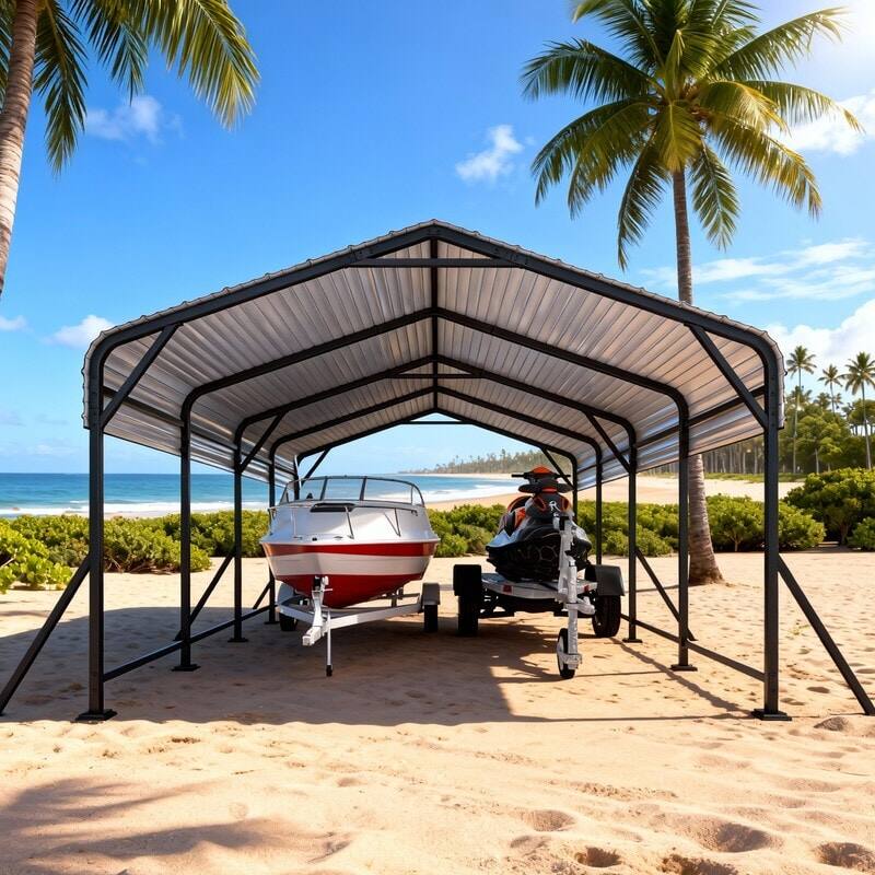 Alt View 7. U-HOMY - Heavy Duty Metal Carport with Support Poles – UV/Waterproof Outdoor Shelter - 12'x20'.