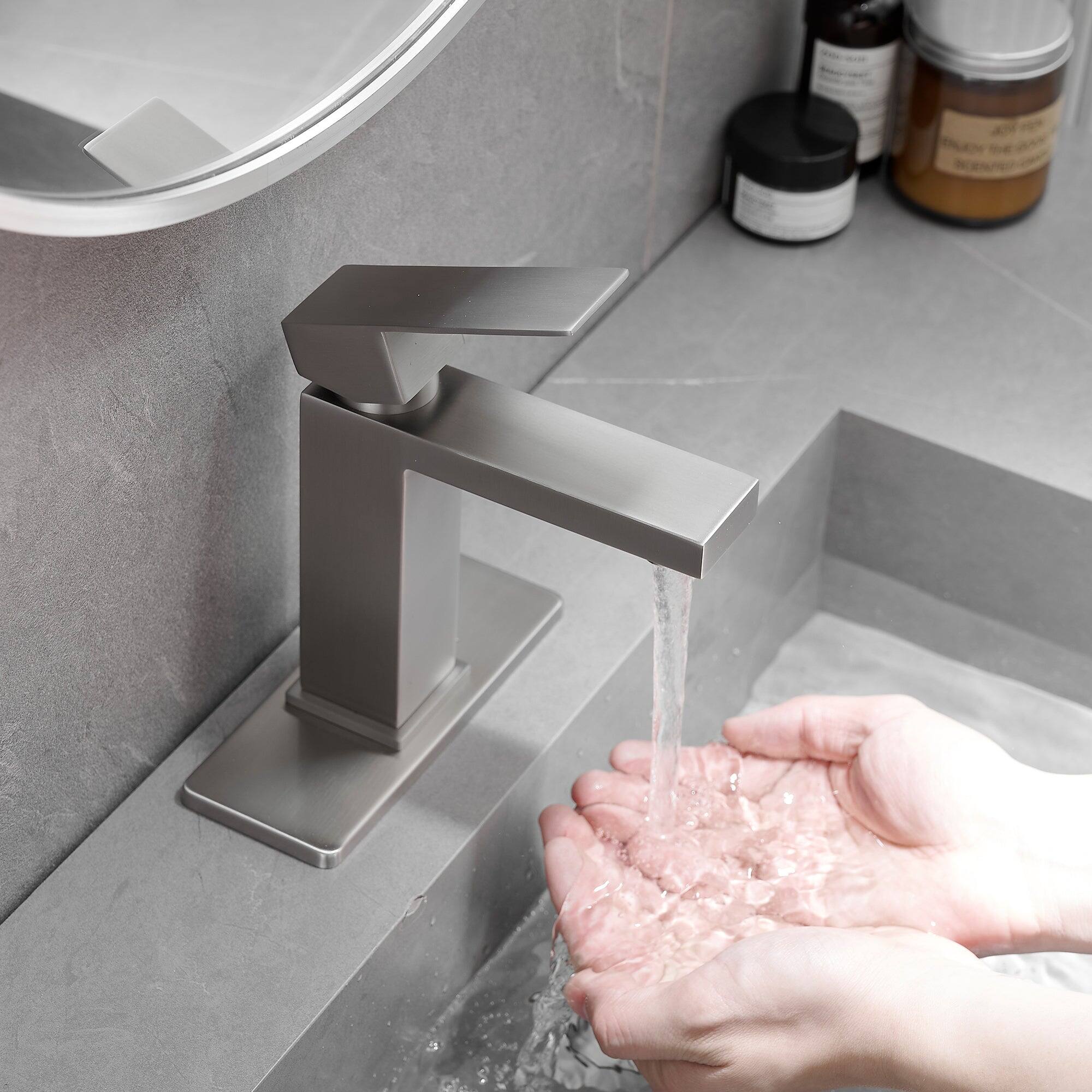 Alt View 4. Boyel Living - Single Handle Single Hole Bathroom Faucet Brushed Nickel with Deck Plate Pop Up Drain and Water Supply Hoses - Brushed Nickel.