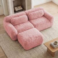 Front. Roomtec - Lshaped Boneless SofaSoft Fluffy Plush FabricWith Chaise 32D High Density SpongeNo Assembly RequiredErgonomic Design - Pink.