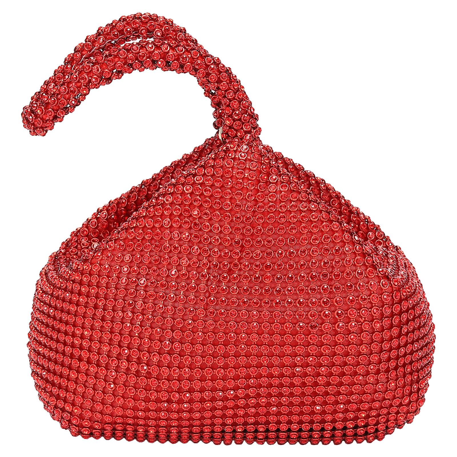 Front. Unique Bargains - Women's Evening Bag, Sparkly Rhinestone 8.66" Mini Clutch Vintage Triangle Purse for 1920s Party Wedding - Red.