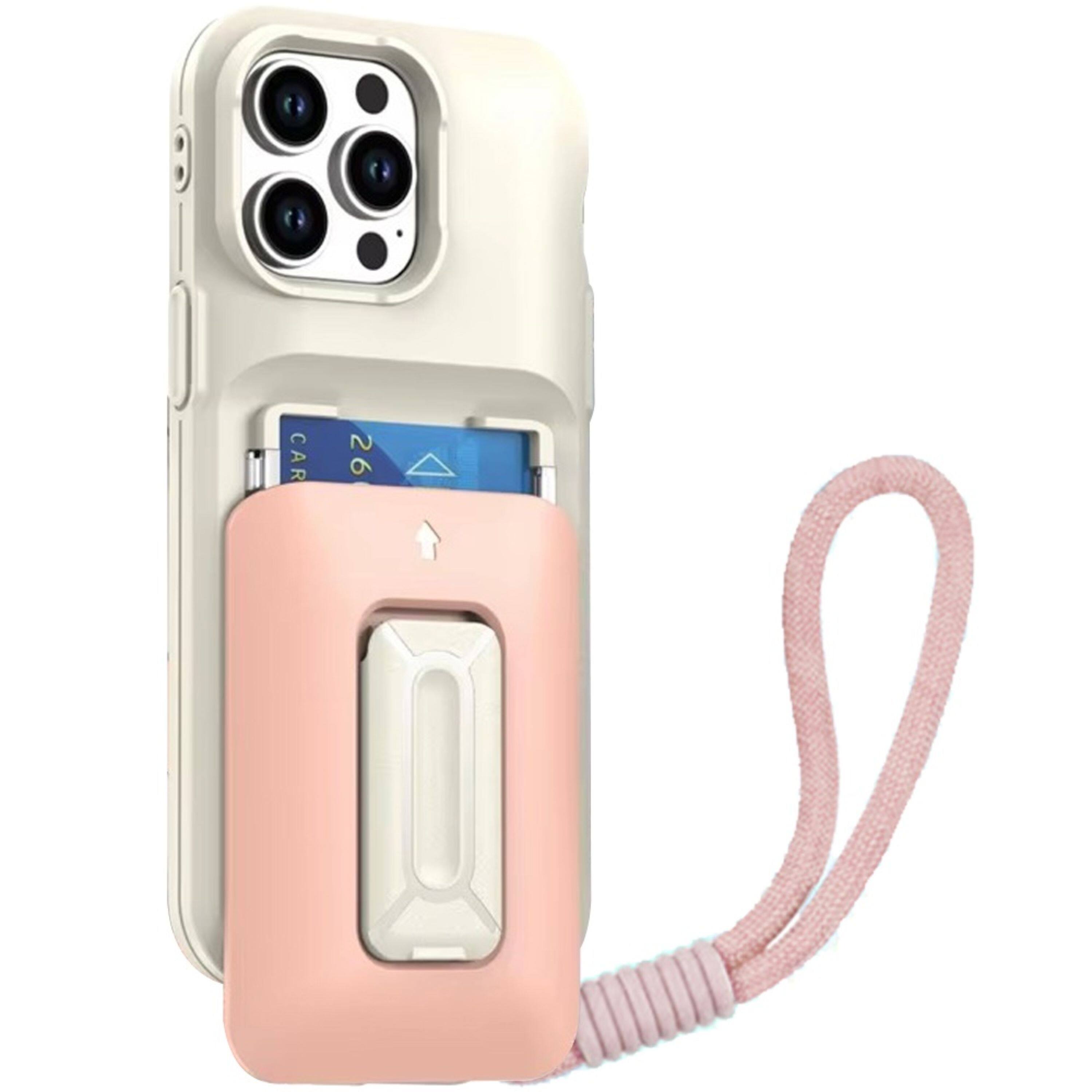 Left. Kitcheniva - Wallet Card Holder Kickstand Case With Strap For iPhone 14 Pro Max Beige/Light Pink - Beige/Light Pink.