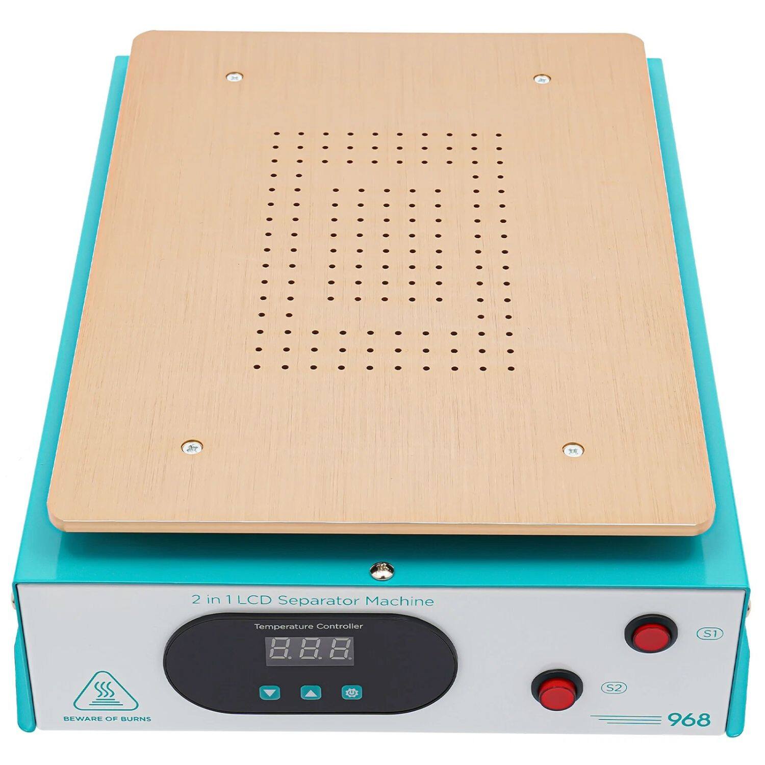 2 in 1 LCD Separator Machine  
Temperature Controller  
8.8.8  
BEWARE OF BURNS  
S1 S2  
968