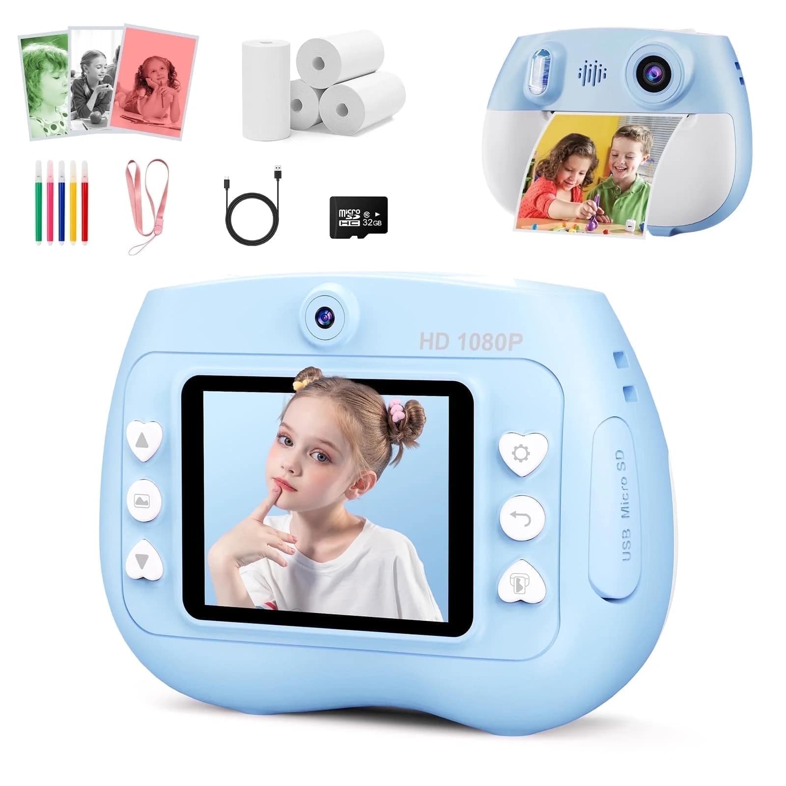 TOPVISION - Camera Instant Print, 1080P HD Digital Cameras with 32GB Storage Card & 4 Paper Rolls, Gift for Boys & Girls Ages 4-12 -