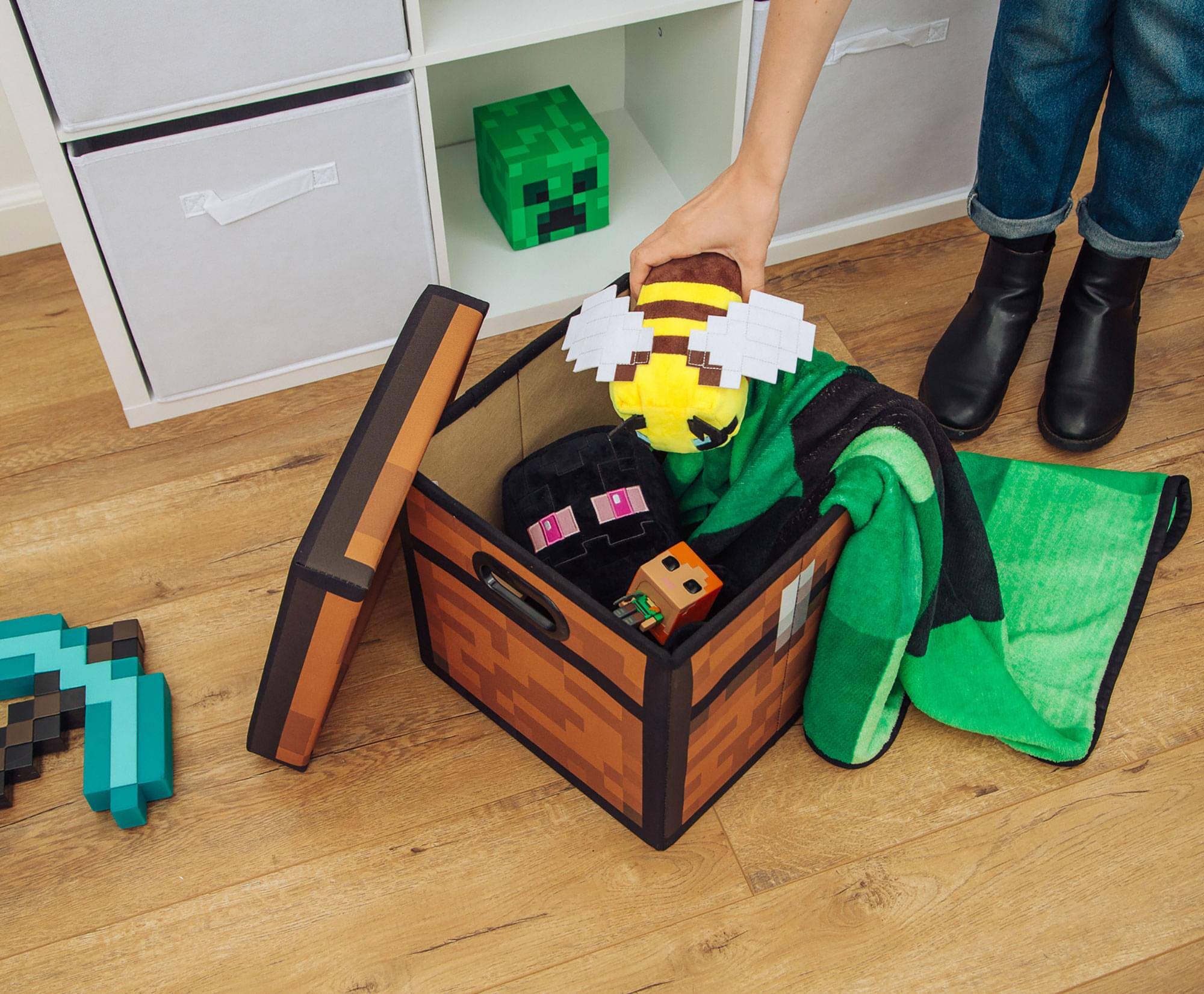 Alt View 3. Ukonic - Minecraft Brown Chest Fabric Storage Bin Cube Organizer with Lid | 13 Inches - Brown.