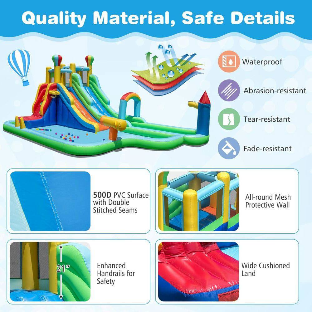 Quality Material, Safe Details

- Waterproof
- Abrasion-resistant
- Tear-resistant
- Fade-resistant

500D PVC Surface with Double Stitched Seams

All-round Mesh Protective Wall

Enhanced Handrails for Safety (21")

Wide Cushioned Land