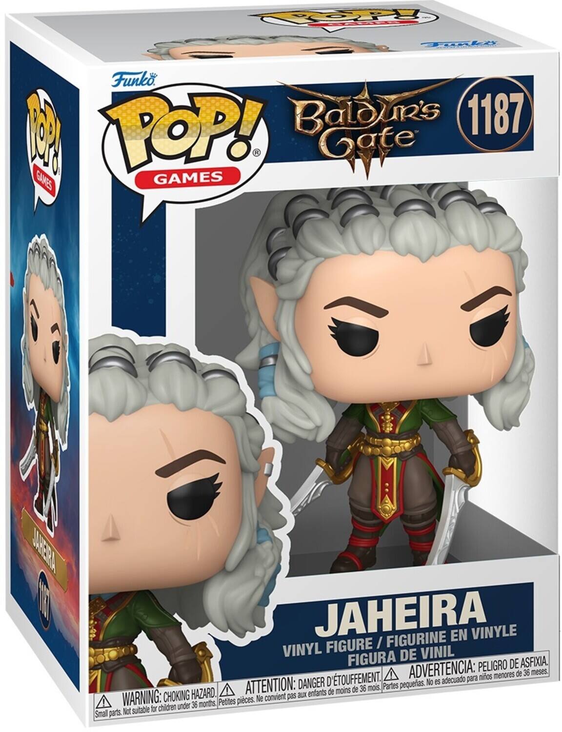 Funko POP! Games  
Baldur's Gate  
1187  

Jaheira  
Vinyl Figure / Figurine en Vinyle / Figura de Vinil  

Warning: Choking Hazard. Small parts. Not suitable for children under 36 months.  
Attention: Danger d'étouffement. Petites pièces. Ne convient pas aux enfants de moins de 36 mois.  
Advertencia: Peligro de asfixia. Partes pequeñas. No es adecuado para niños menores de 36 meses.