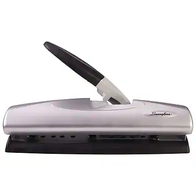 Front. Swingline - LightTouch Desktop Adjustable Hole Punch, 20 Sheet Capacity, Black/Silver (74030) - Black/Silver.