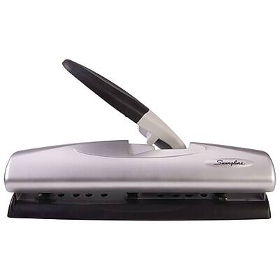 Front. Swingline - LightTouch Desktop Adjustable Hole Punch, 20 Sheet Capacity, Black/Silver (74030) - Black/Silver.