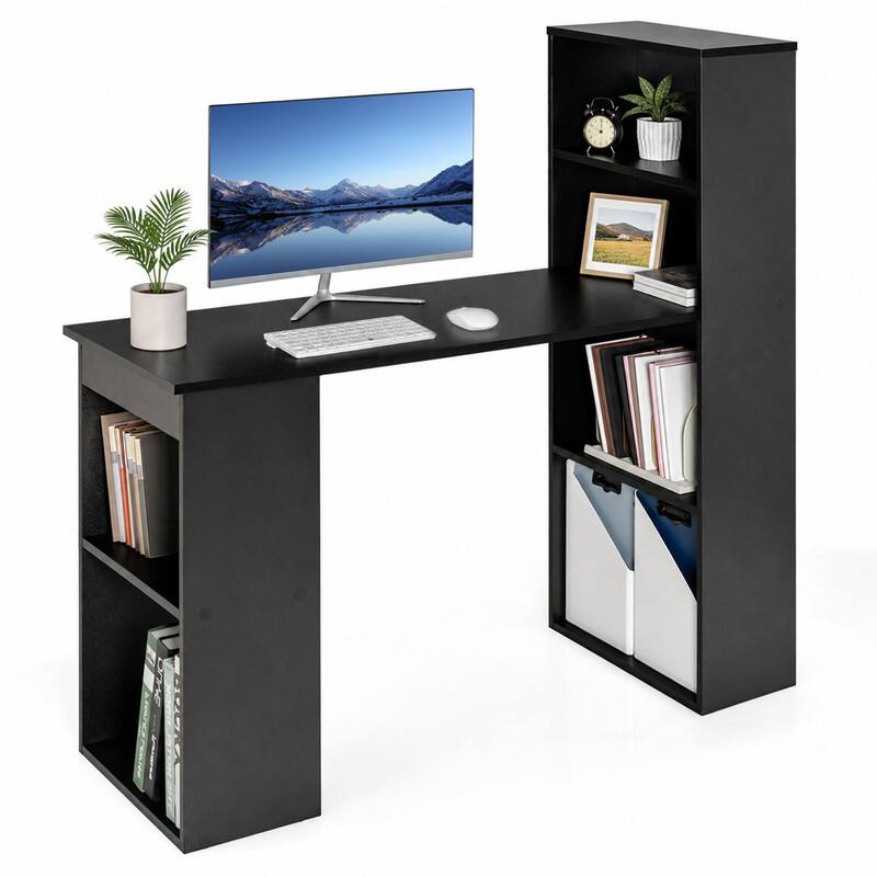 Alt View 6. WELLFOR - 48" Computer Desk with 4-Tier Bookcase, Modern Reversible Home office Desk Writing Desk for Small Spaces - Black.