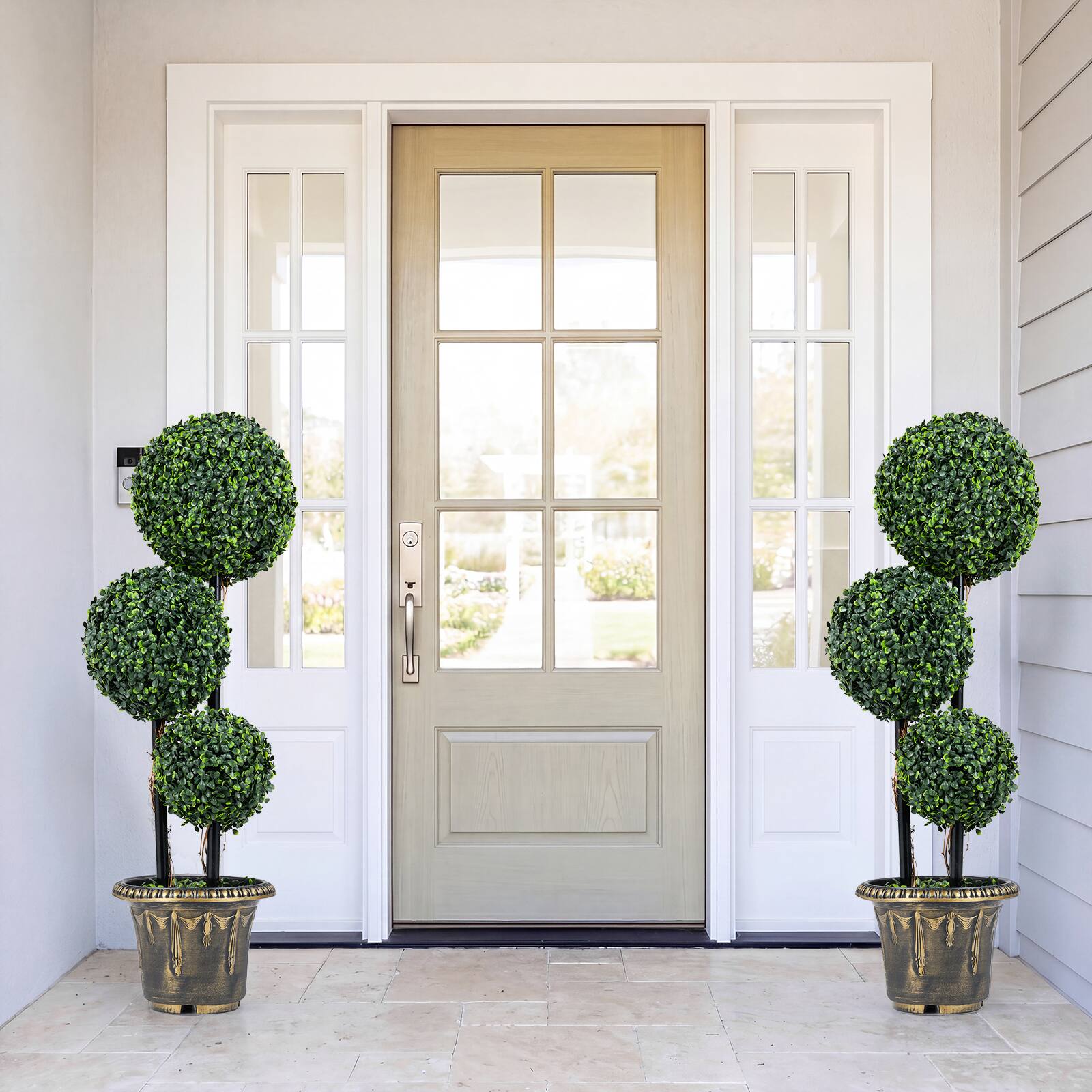 Alt View 1. Gymax - Gymax 2PCS 3 FT Artificial Boxwood Topiary Tree Sun-Protective Triple Ball Shrubs - Green.