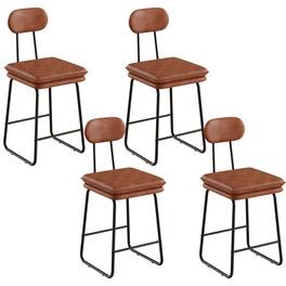 Vecelo - Set of 4 Dining Chairs, PU Leather Upholstered Dining Chairs with Metal Frame for Dining Room & Living Room - Brown