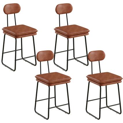 Front. Vecelo - Set of 4 Brown Dining Chairs, PU Leather Upholstered Dining Chairs with Metal Frame for Dining Room & Living Room - Brown.