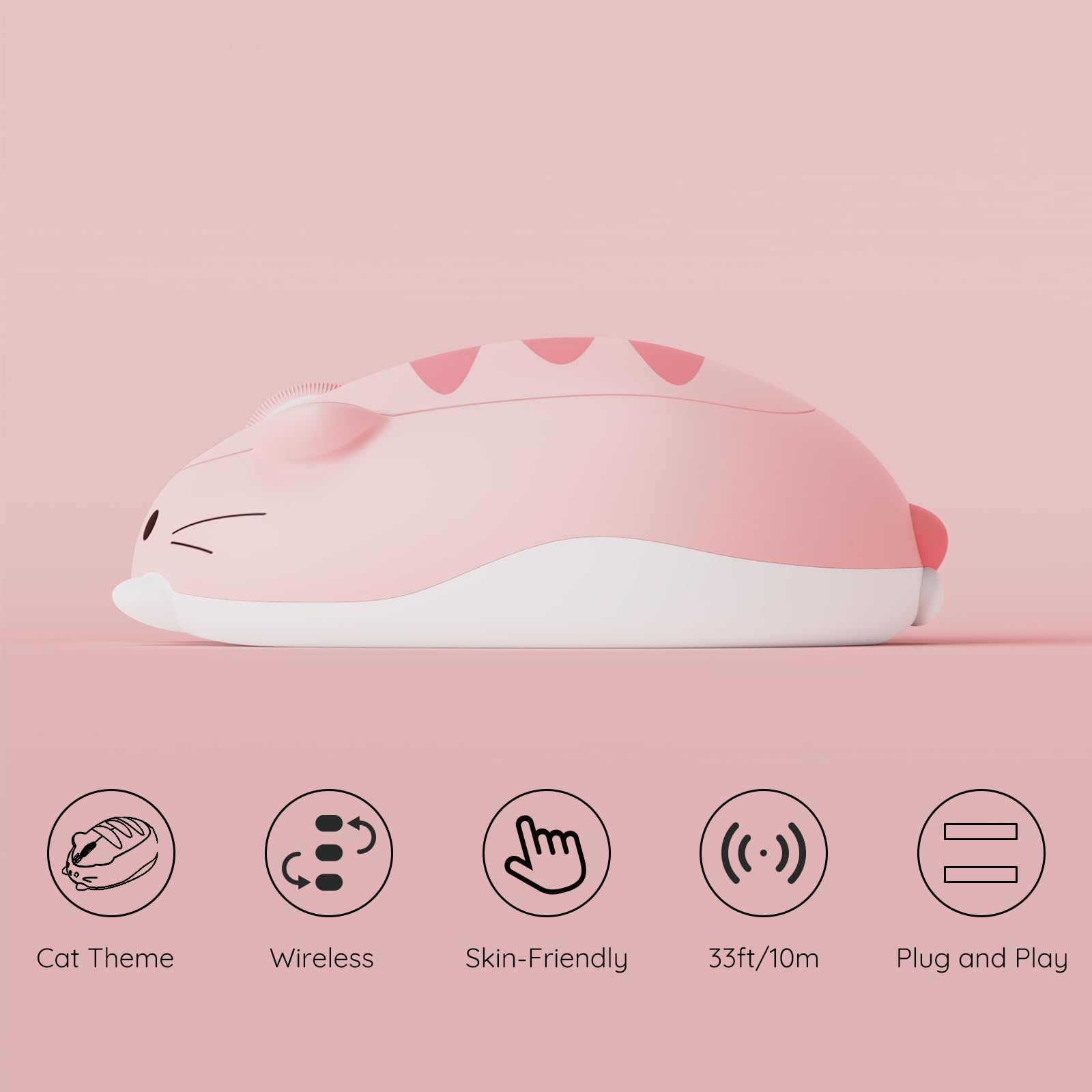 - Cat Theme
- Wireless
- Skin-Friendly
- 33ft/10m
- Plug and Play
