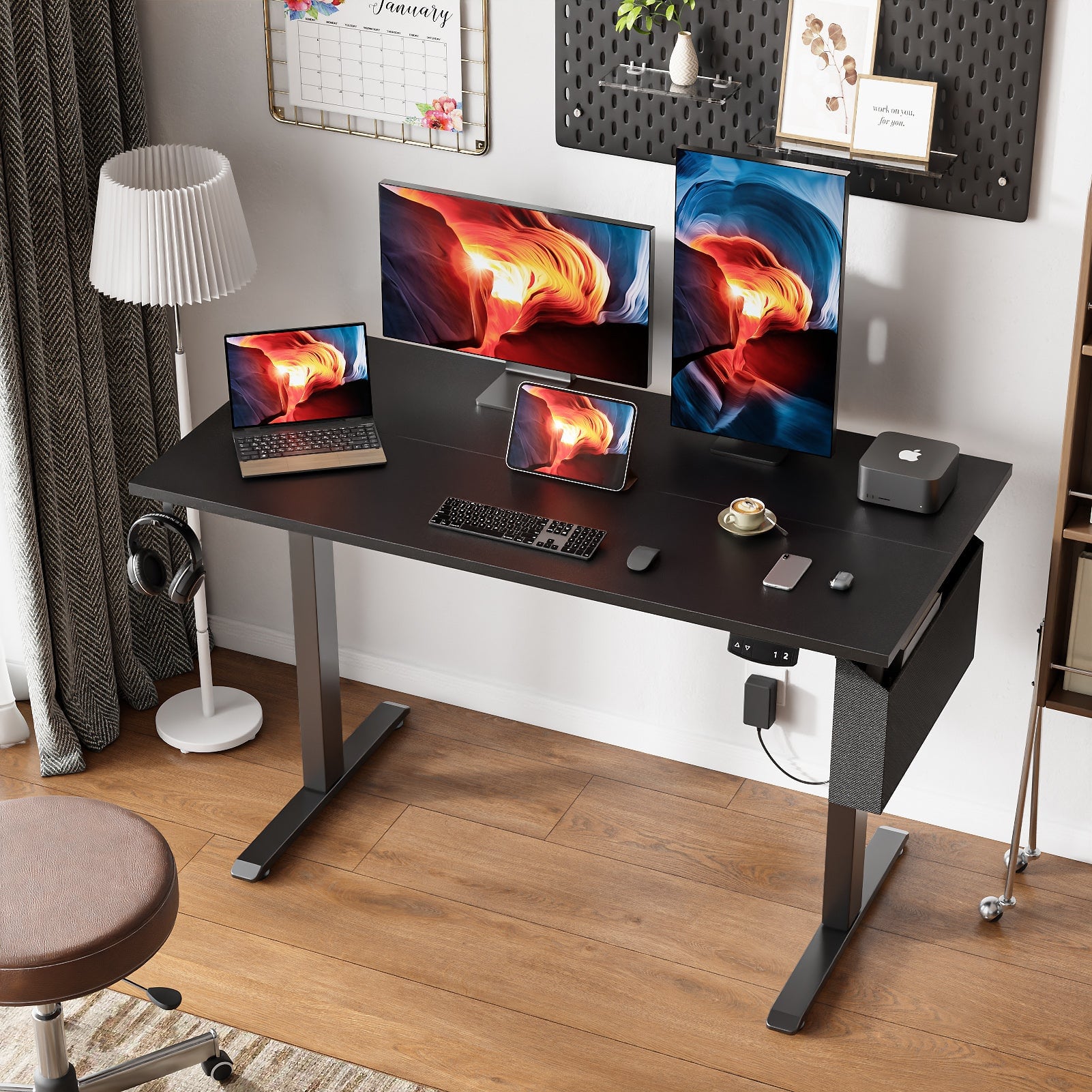 Furnulem - 48 Inches Electric Height Adjustable Standing Desk Ergonomic Home Office Desk - Black
