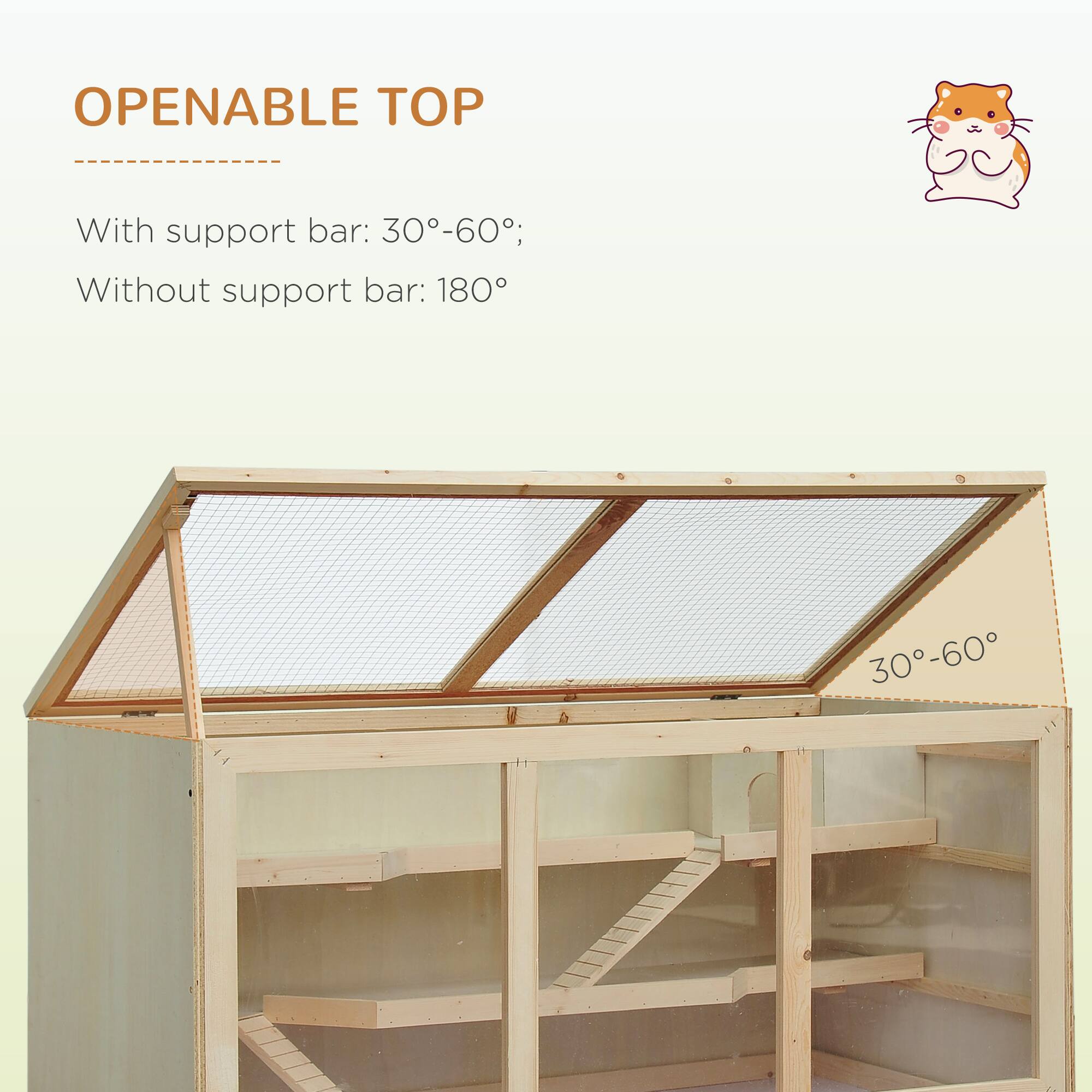 OPENABLE TOP

With support bar: 30°-60°;  
Without support bar: 180°