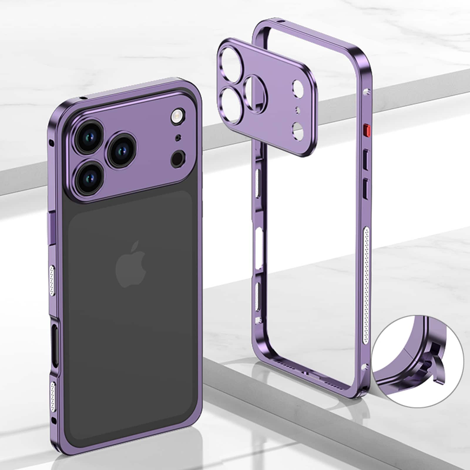 Dteck - Metal Frame Heat Dissipation Rugged Shockproof Bumper Frame Phone Case with Lens Cover For Apple iPhone 17 Pro Max - Purple