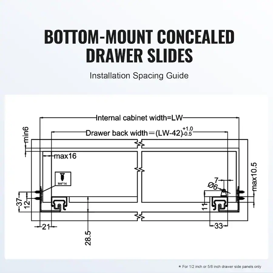 VEVOR 6 Pairs of 18 Inch Drawer Bottom Side Mount Rails, Heavy Duty ...