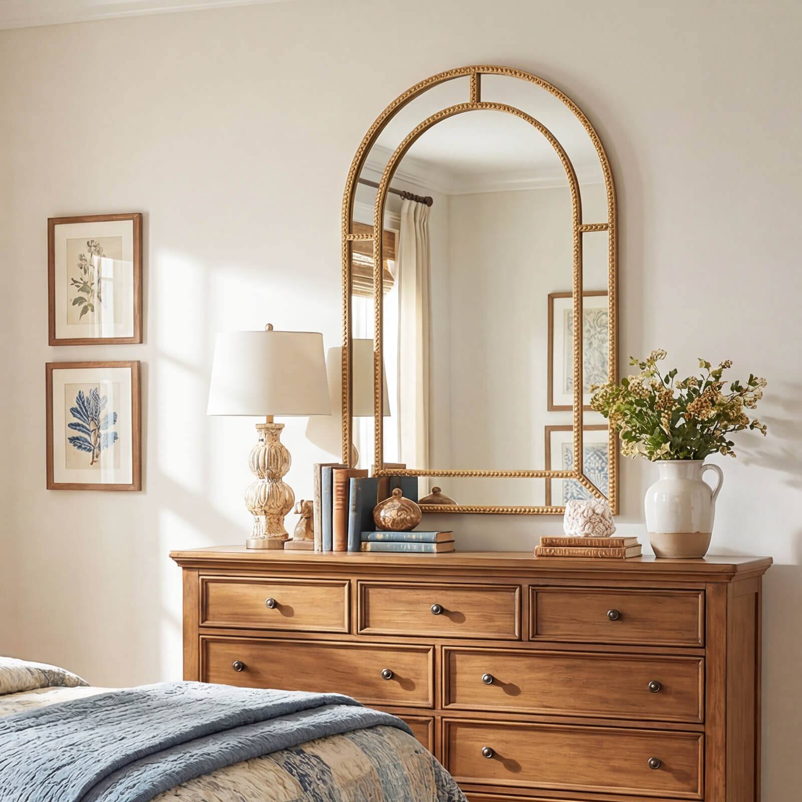 Alt View 3. Costway - Costway 36" x 24" Gold Arched Wall Mirror with Beaded Frame for Living Room, Entryway - Gold.