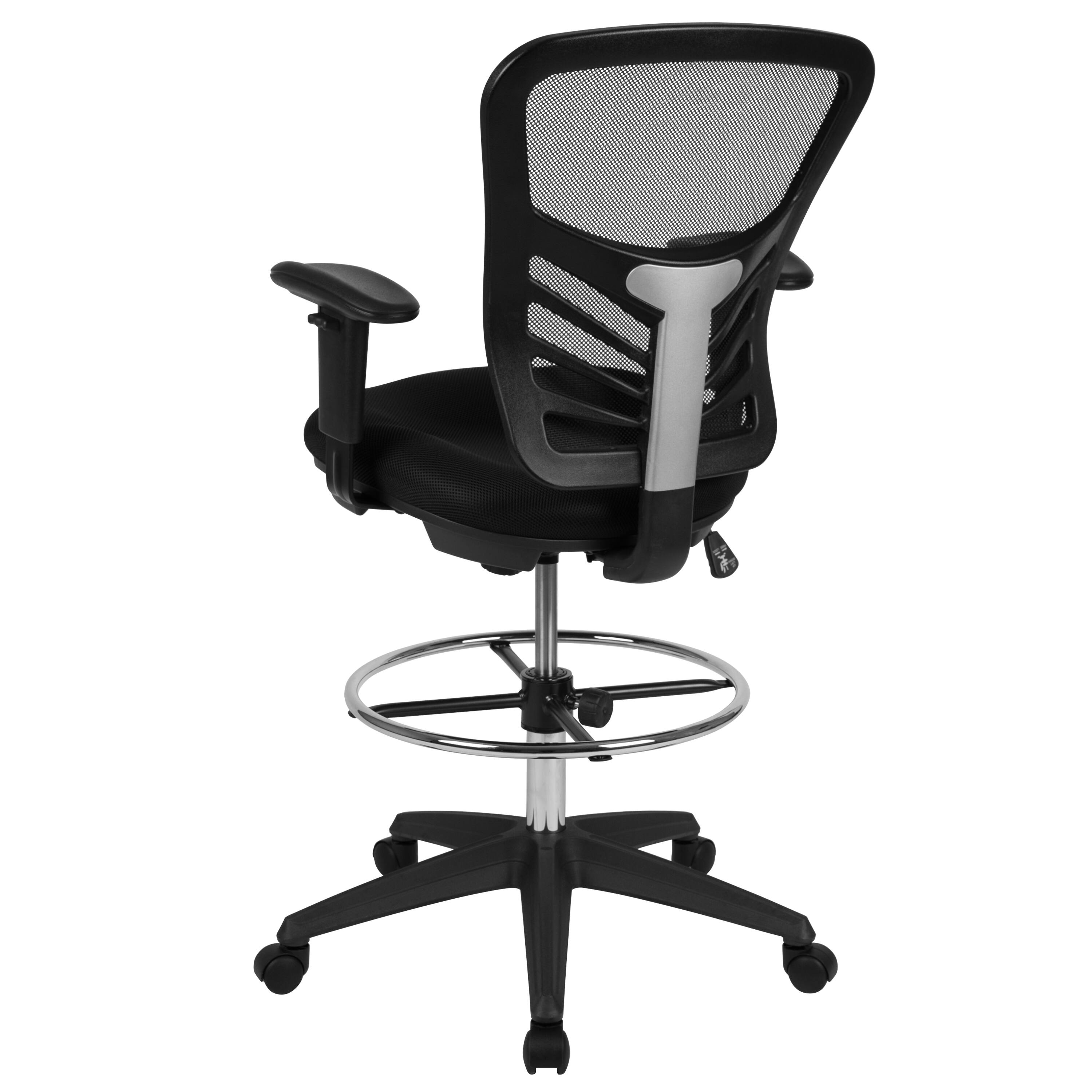 Alt View 5. Emma + Oliver - Mid-Back Mesh Adjustable Ergonomic Drafting Chair, Task Chair - Black Mesh/Black Frame.