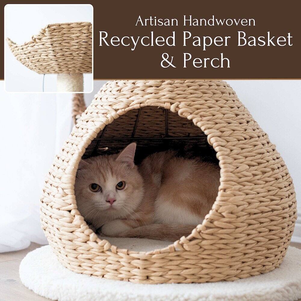 Artisan Handwoven Recycled Paper Basket & Perch