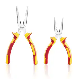 VEVOR - 2-Piece Needle Nose Pliers, 8 in Long Needle Nose Plier and 6 in Small Needle Nose Plier, 45 Steel and TPR Handle - Yellow and red