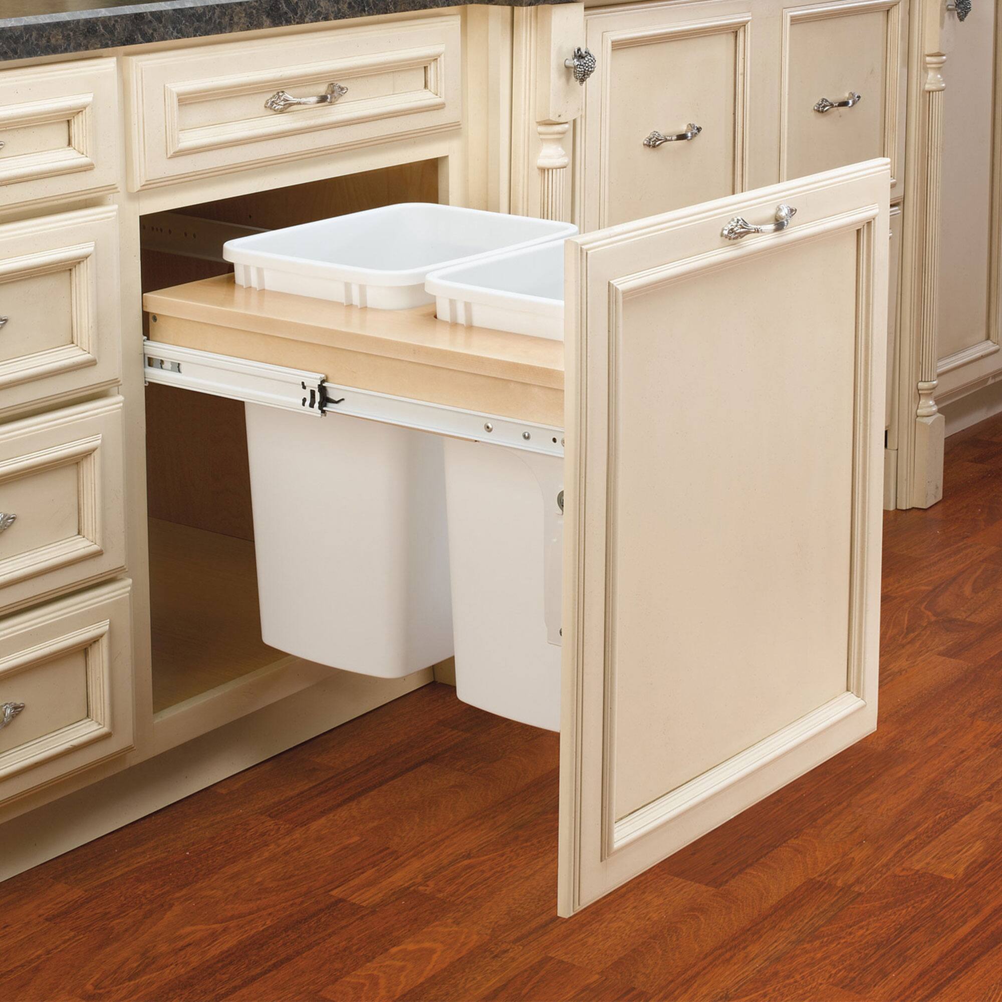Alt View 1. Rev-A-Shelf - Rev-A-Shelf Double Pullout Top Mount Trash Cans 35 qt., White, 4WCTM-24DM2-162 - Light Brown.