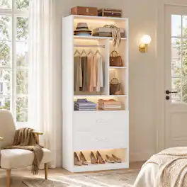 Aheaplus - Freestanding 24" Closet System with 2 Drawers, 6 Shelves & Hanging Rod - Small Walk-in Organizer - White
