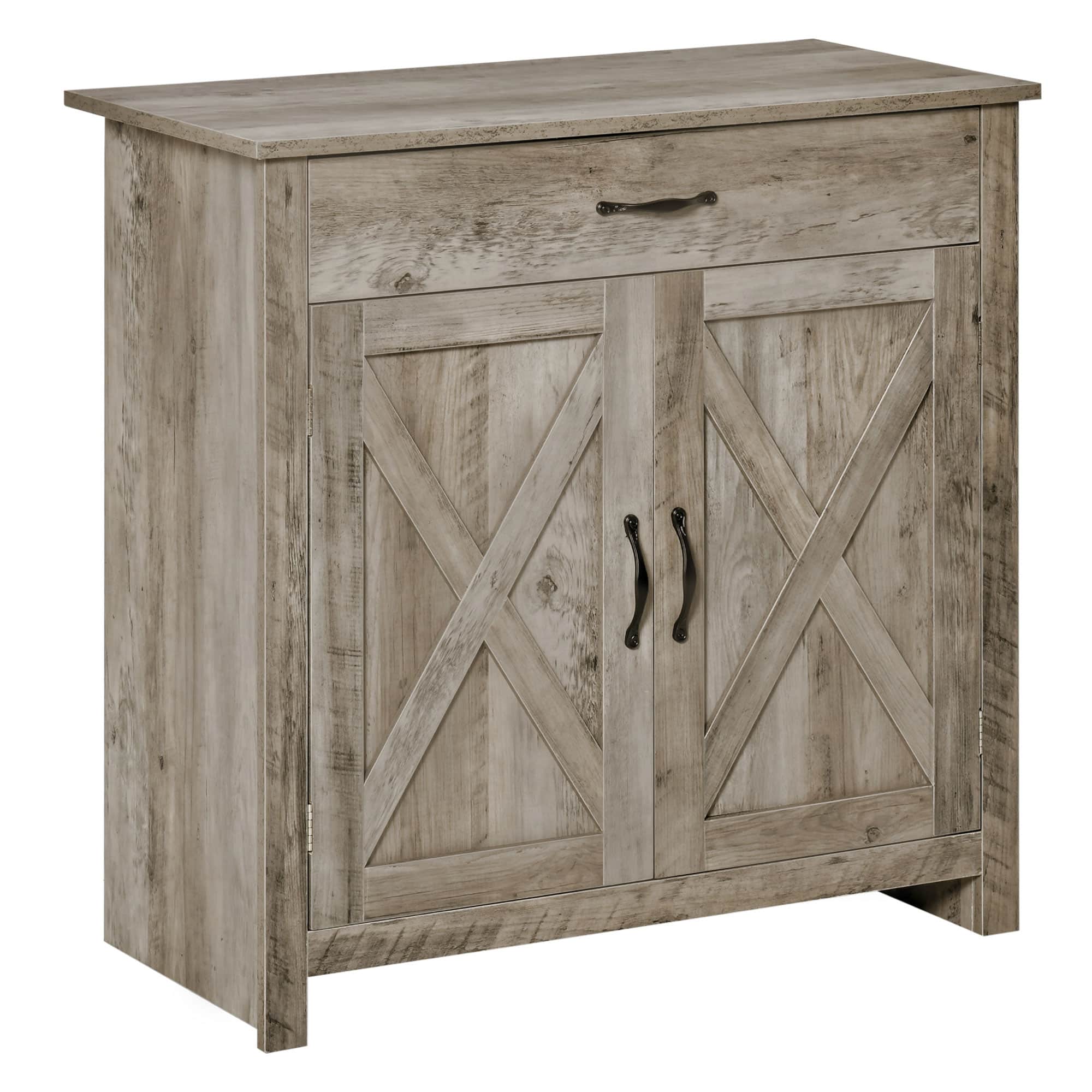 Homcom - Farmhouse Sideboard Buffet Cabinet, Barn Door Coffee Bar Cabinet with Drawer and Adjustable Shelf, Cabinet - Gray