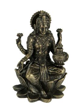 Veronese Design - Finish Lakshmi Hindu Goddess On Lotus Figurine - Bronze