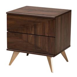 Baxton Studio - Graceland Mid-Century Modern Transitional Finished Wood 2-Drawer Nightstand - Walnut Brown/Gold