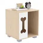 Front. Costway - Costway Dog Bed Side Table, Wooden Dog Condo with Bone-shape Window & Thick Metal Legs - Natural,White.