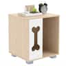 Costway - Dog Bed Side Table, Wooden Dog Condo with Bone-shape Window & Thick Metal Legs - Natural,White