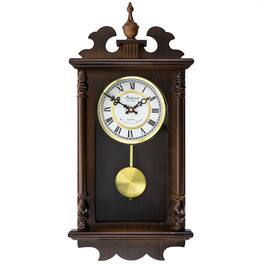 Bedford Clock Collection - Leo 21 Inch Chestnut Wood Chiming Pendulum Wall Clock - Brown