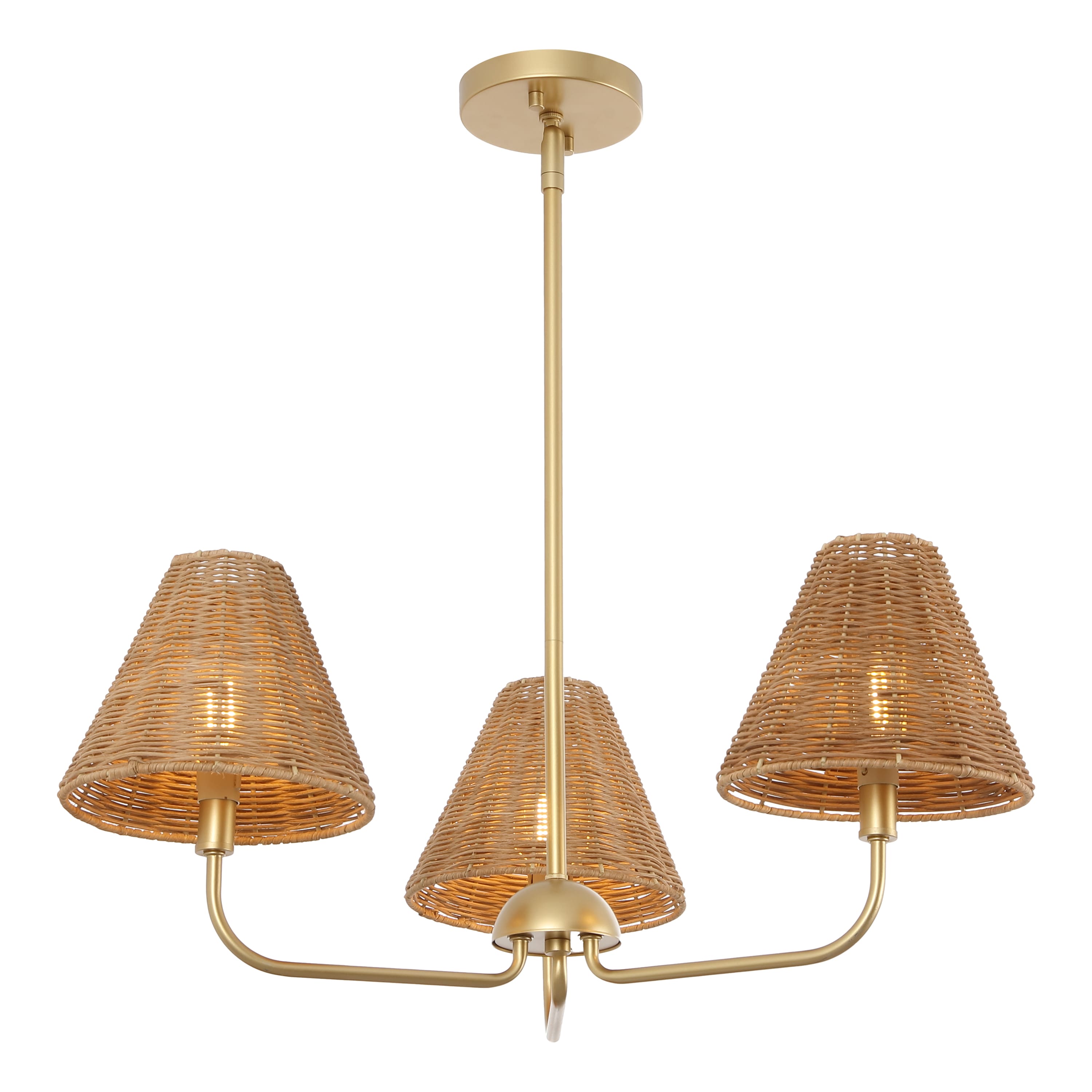 "Jonathan Y - Pauline 20.5"" 3-Light Adjustable Swooping Arm Candle-Style Metal with Rattan Shades LED Chandelier, Natural/Gold - Gold Painting/Brown" price history on PriceWatchPro