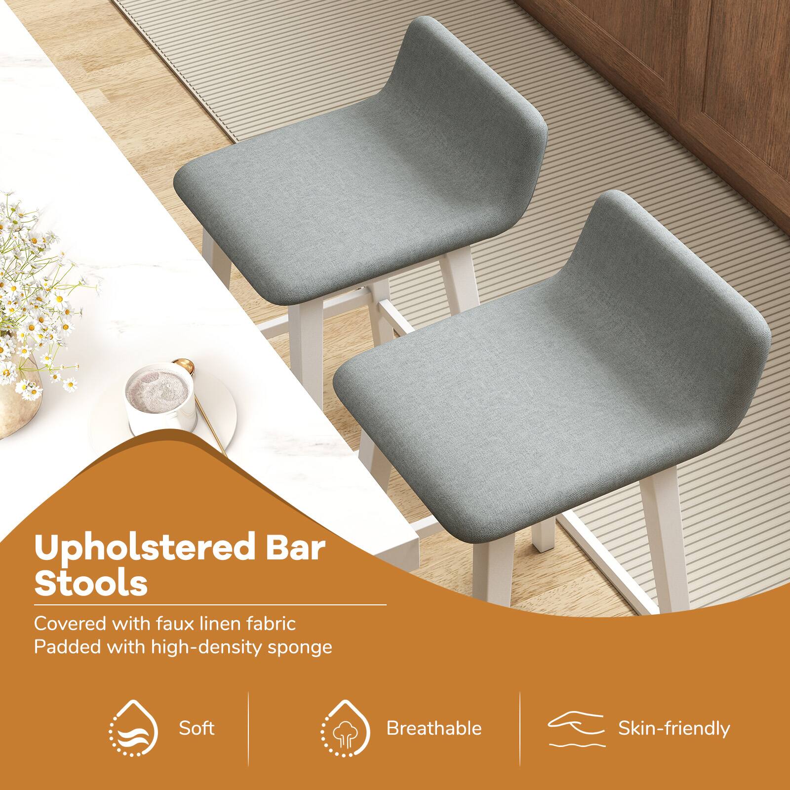 Upholstered Bar Stools

Covered with faux linen fabric  
Padded with high-density sponge

- Soft
- Breathable
- Skin-friendly